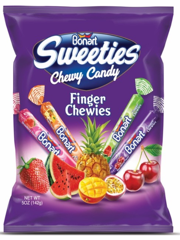 BONART 8509 SWEETIES FINGER CHEWIES ASSORTED CHEWY CANDY 142G X 24