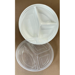 [000609] PKG ROUND WHITE MICROWAVE CONTAINER 3-COMPARTMENT RC-48OZ X150